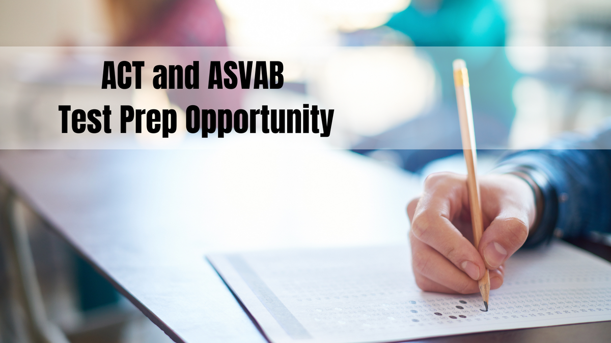 image of student taking a test, ACT and ASVAB test prep opportunity - link to sign up form